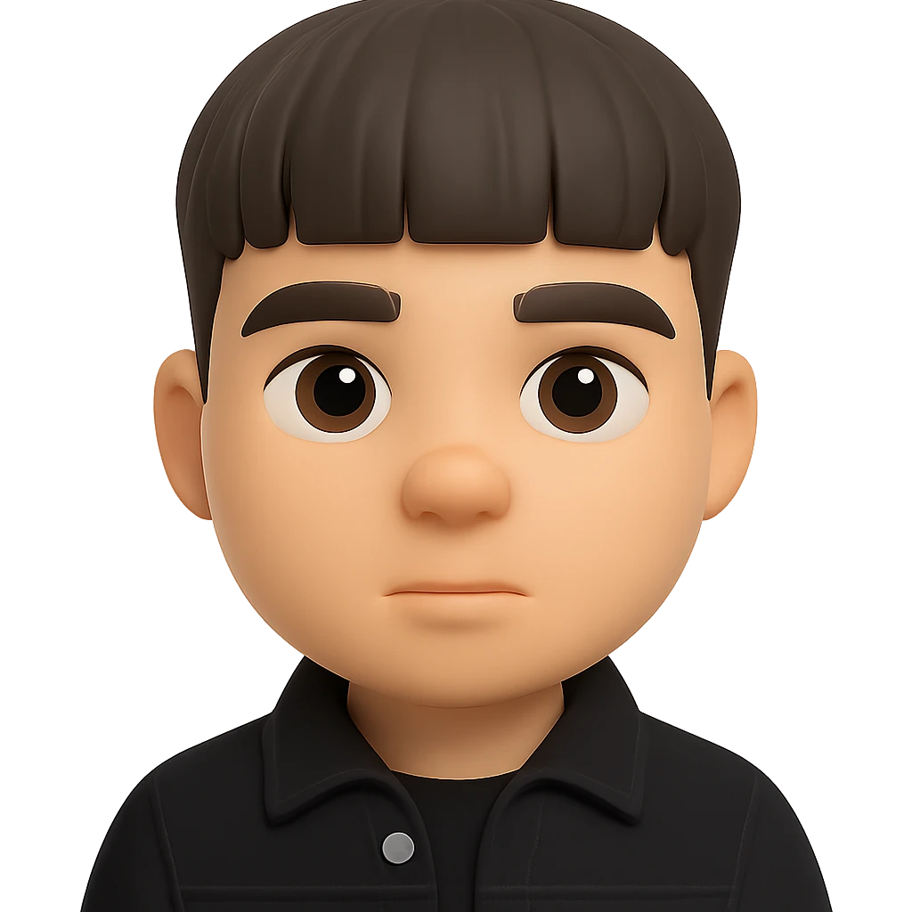 Create a plausible 3D emoji based on the provided photo, preserving facial details but removing pimples and mustache. The character should be wearing a black denim jacket. The style should resemble Microsoft 3D emoji style. Background should be removed. emoji