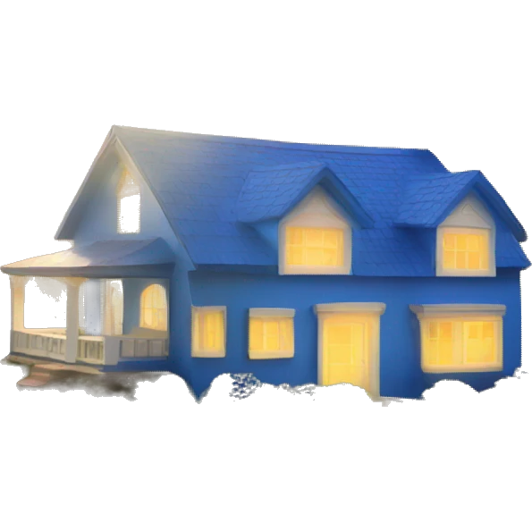 a blue house with the sunshine glowing emoji