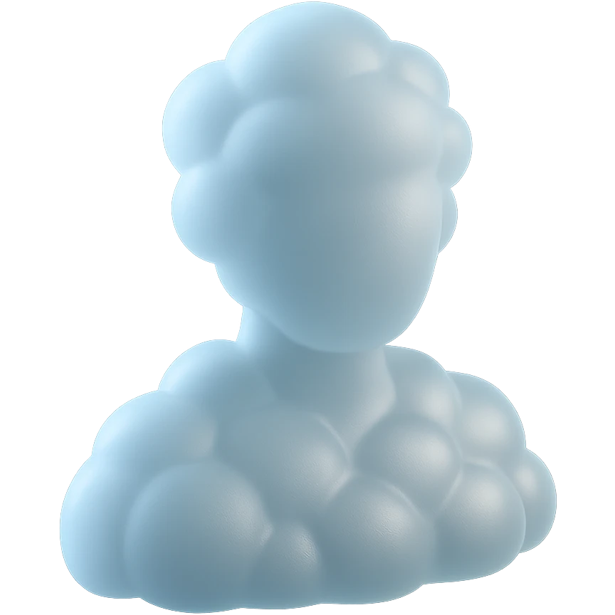 A person from the shoulders up, entirely composed of fluffy white convex clouds emoji