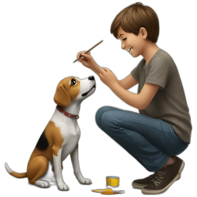 A dog painting a little boy emoji