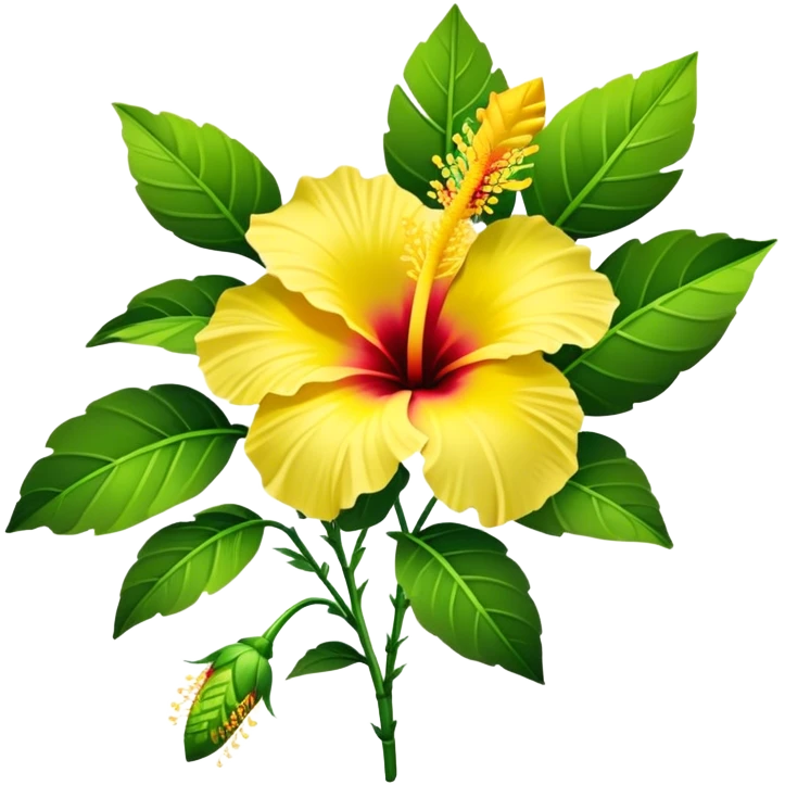 bouquet yellow Hawaiian hibiscus, luxuriant, stem, leaf, bud emoji