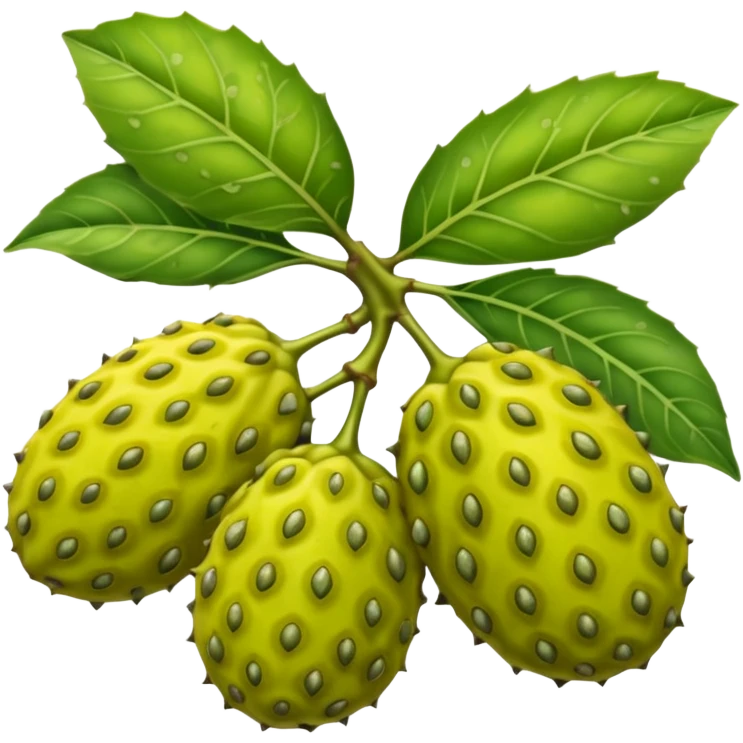 Morinda citrifolia noni fruit, bumpy oval greenish-yellow fruit with a few leaves emoji