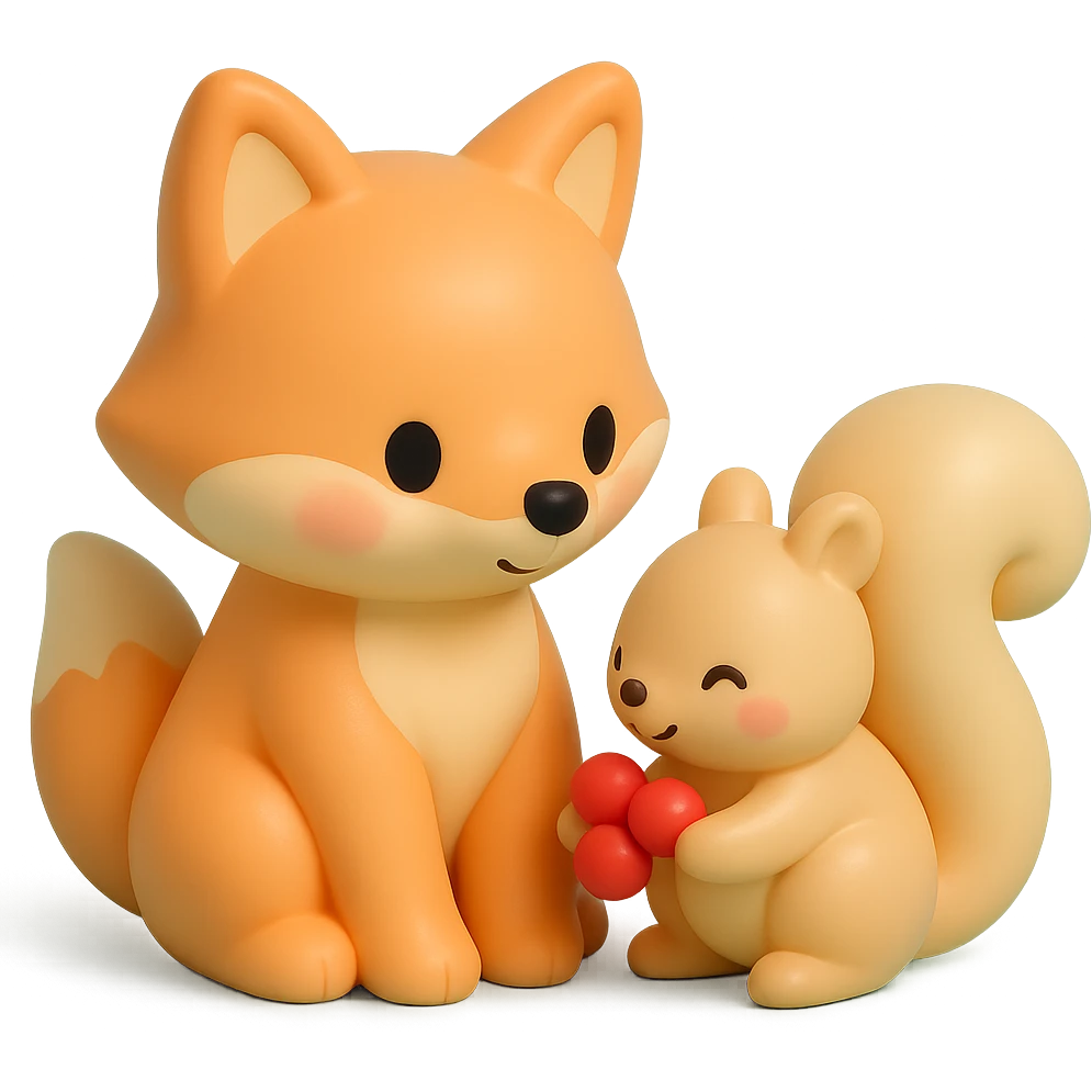 a fox and squirrel sharing berries, forest friendship scene emoji