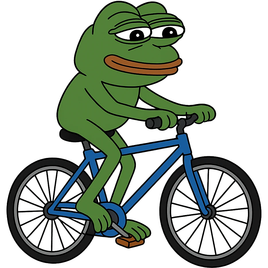 create a pepe riding bike, white background emoji