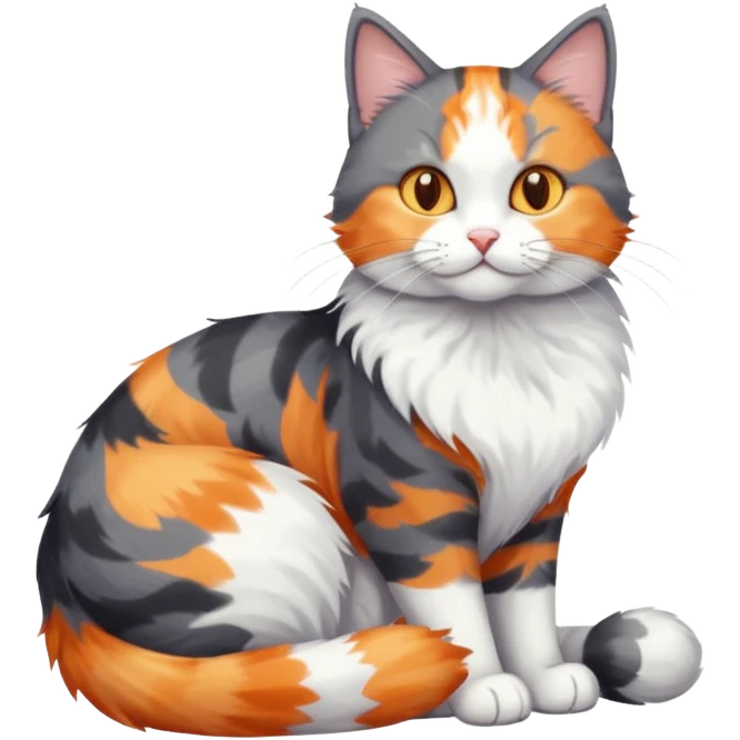 full body large dark grey and white cat cuddling a colourful light patched calico + white tabby cat  emoji