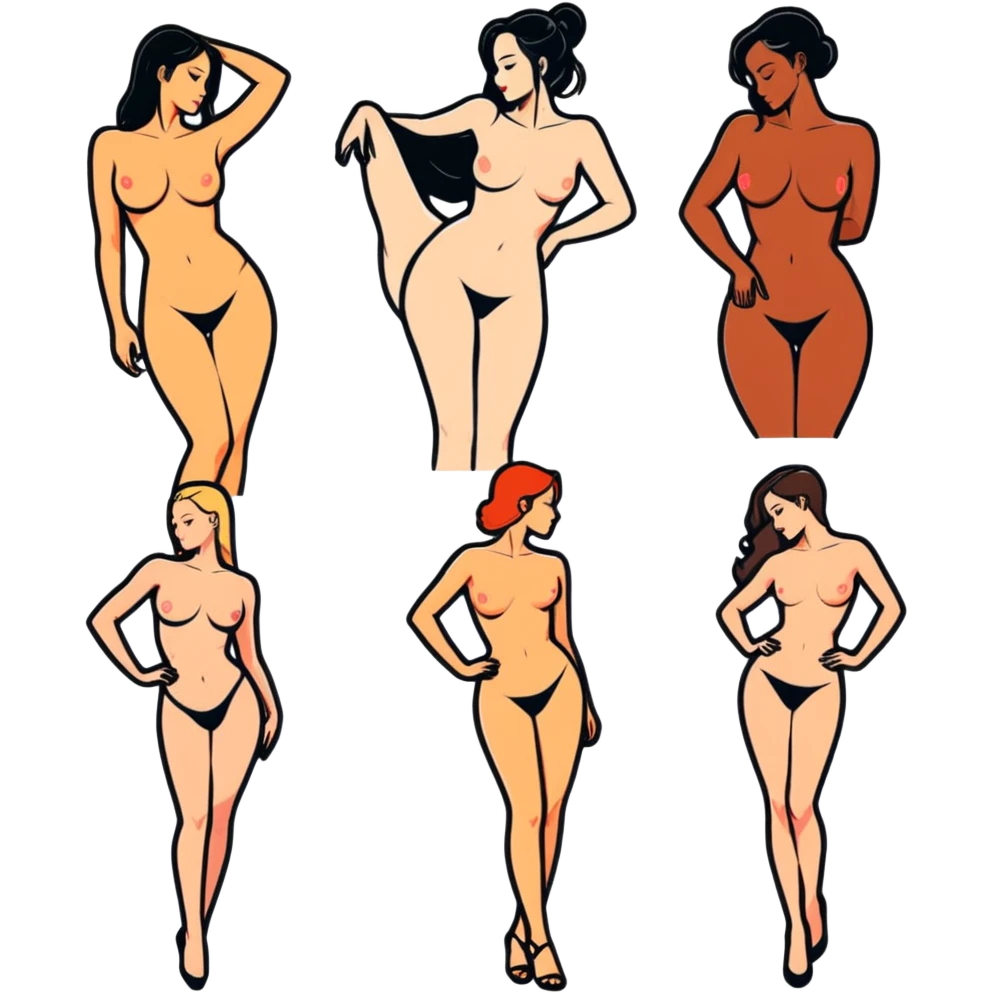 sticker style emoji combination of 5-8 pieces inspired by erotic 3D animation featuring sexy female looks, intimate atmosphere, fan service, love tension. Emotions include passion, seduction, sensuality, dominance, softness. No text, no flags, no random animals, logical and juicy alternation. emoji