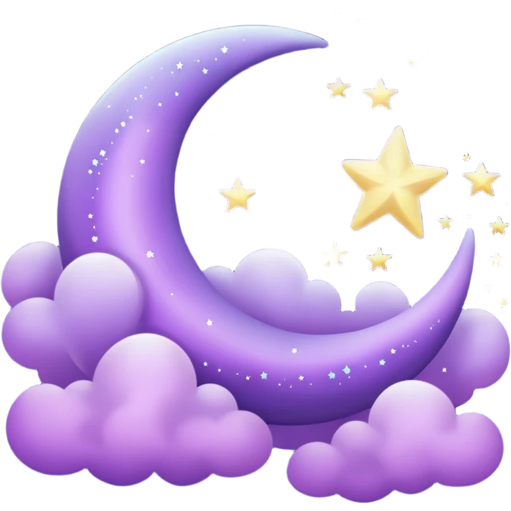 Purple Crescent Moon With Clouds And Stars emoji