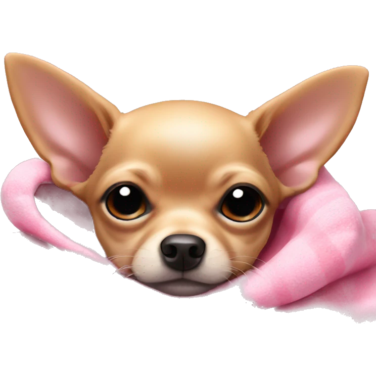 black & tan chihuahua puppy sleeping with a pink blanket  emoji