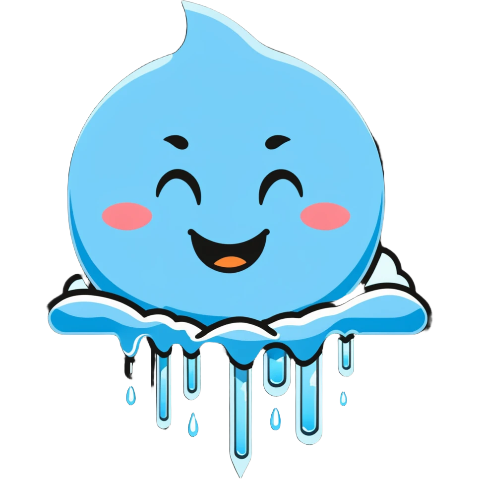cartoon sticker of a frozen smiley face sleeping with icicles and frosty breath emoji