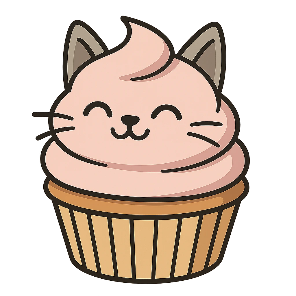 flat toon style cupcake with a cat theme emoji