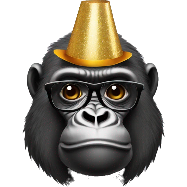Gorilla with black glasses with happy birthday hat emoji