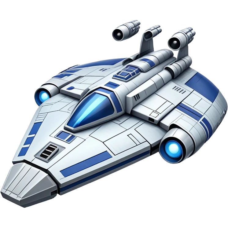 Halcón Milenario de Star Wars, spaceship with blue lights at the rear, simplified details, recognizable shape emoji