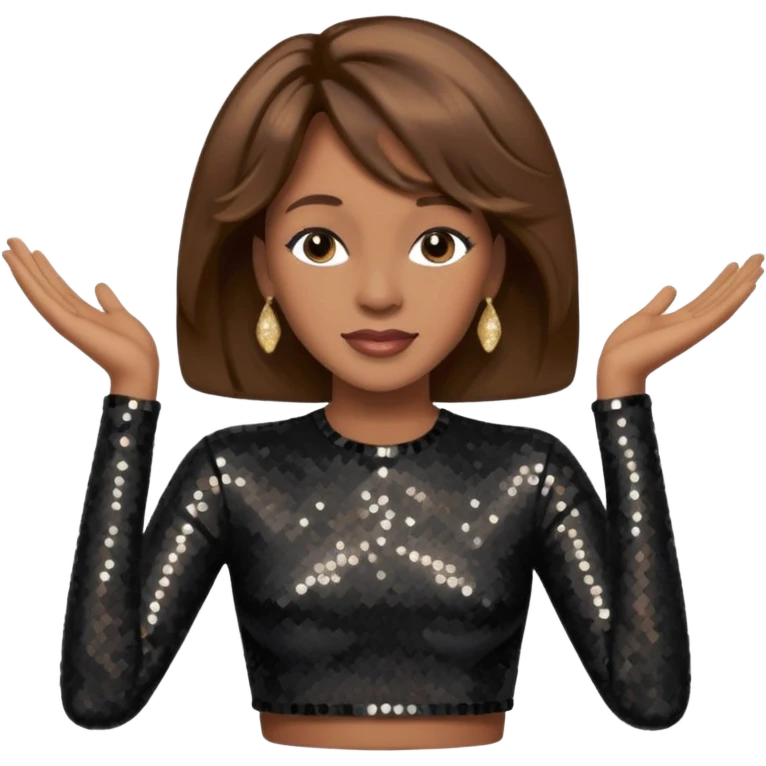 Whitney Houston with brown hair, black sequin long sleeve crop top emoji