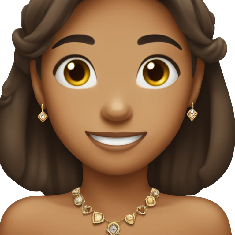 tan skin girl with dark brown hair and jewelry holding her hand close to her heart smiling because shes thankful  emoji