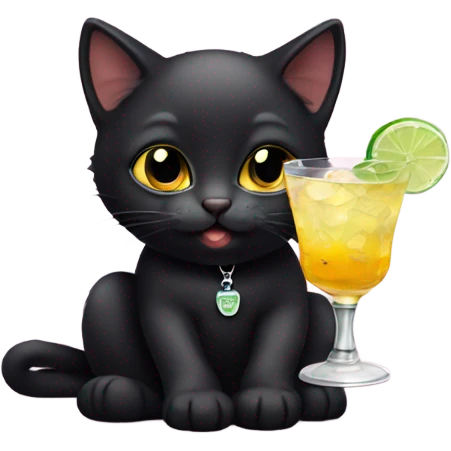 Black kitten with a gin drink emoji