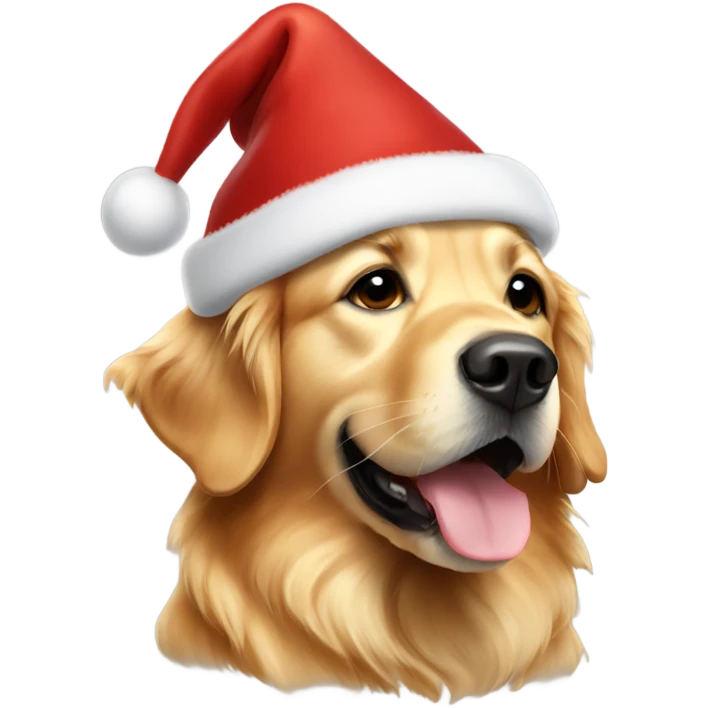 Golden retriever wearing Christmas hat emoji
