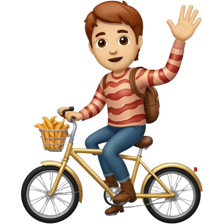 Bacon riding a bike waving emoji