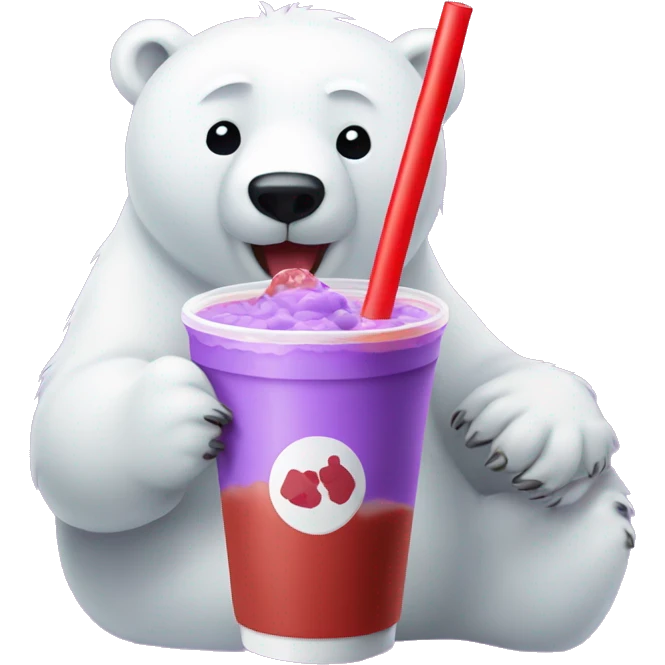 Polar bear drinking a purple boba milk tea with a red straw emoji