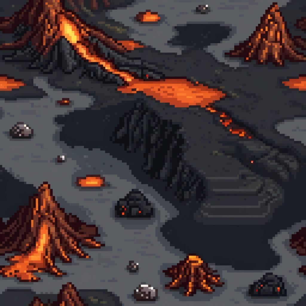 Volcanic wasteland with lava rivers and obsidian formations emoji