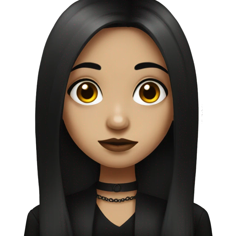 Brown goth girl with long black hair portrait  emoji