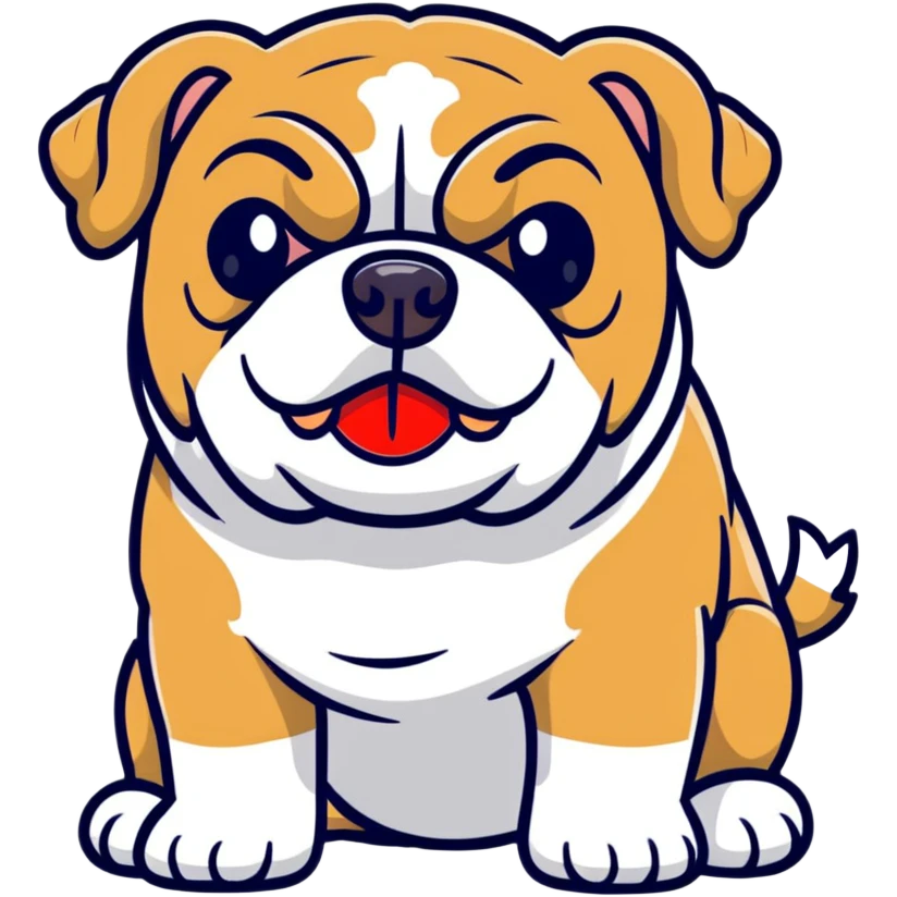 A cute cartoon English bulldog with small English flag emoji