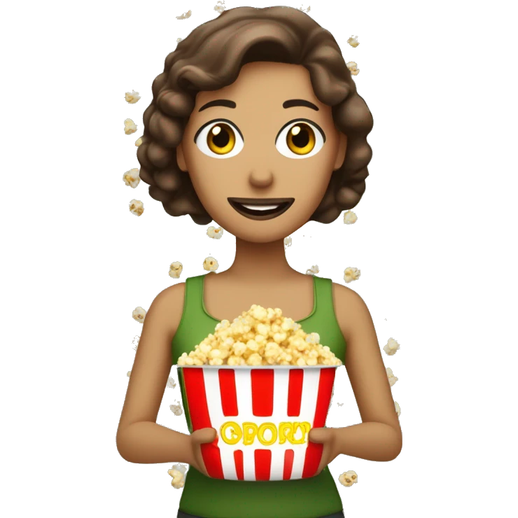 Frau mit Popcorn in der Hand, braune Haare & Grüne Augen emoji