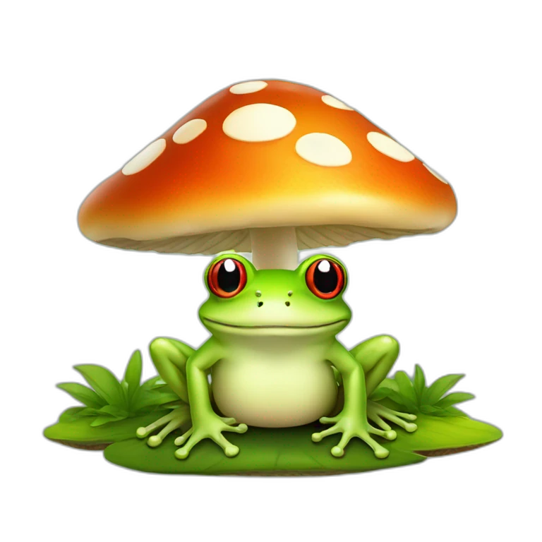 Frog sitting on mushroom emoji
