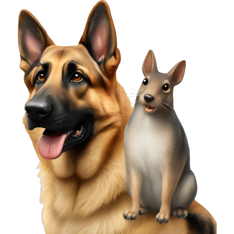 German shepherd next to a squirrel emoji