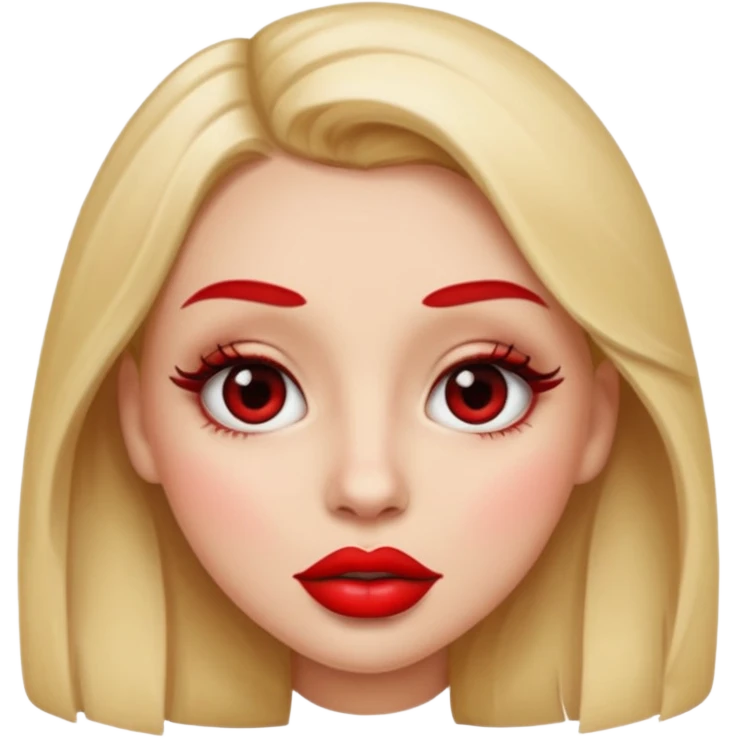 in the style of apple IOS emojis, give me a girly face emoji, with big red lips and eyelashes emoji