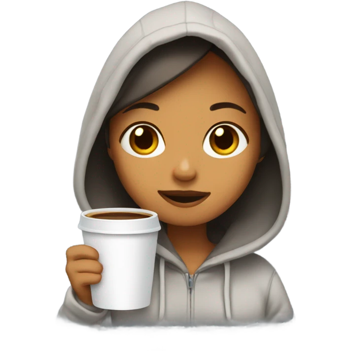 Girl wearing hoodie holding coffee emoji