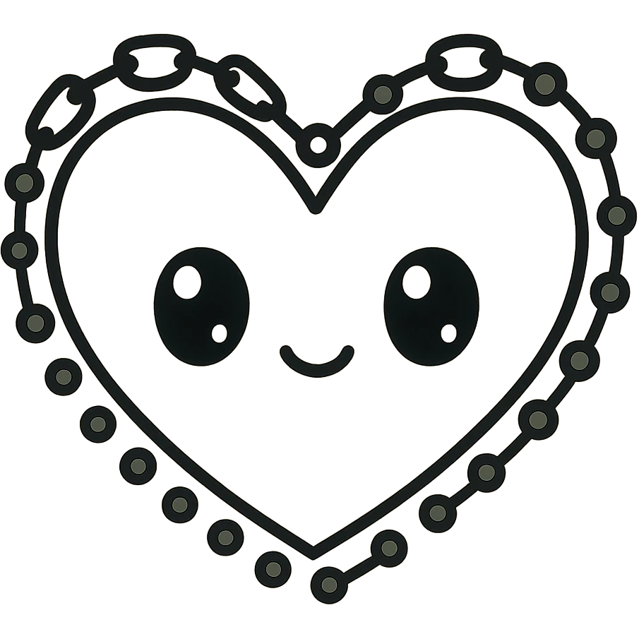 white goth heart with black studs or chains, kawaii style, no background emoji