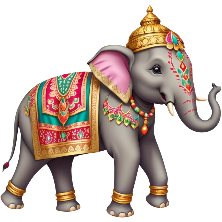 Decorated Indian elephant – Cinematic Realistic Decorated Indian Elephant, depicted as a majestic elephant adorned with vibrant, ornate ceremonial decorations and rich, colorful fabrics, set against a festive Indian backdrop with warm golden lighting that highlights its cultural significance. emoji