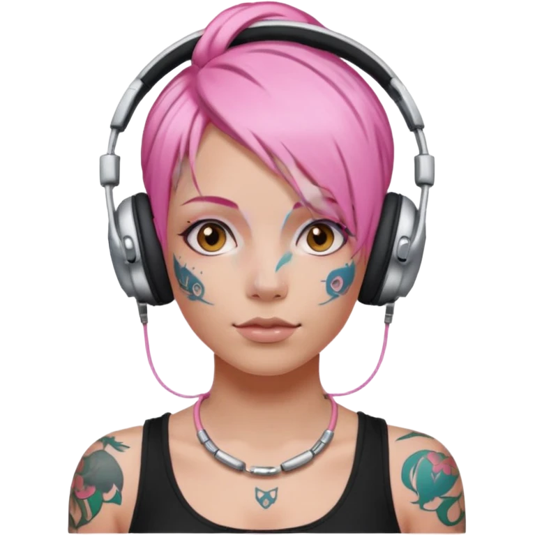 headphone and tattoes on face and pink haired emoji