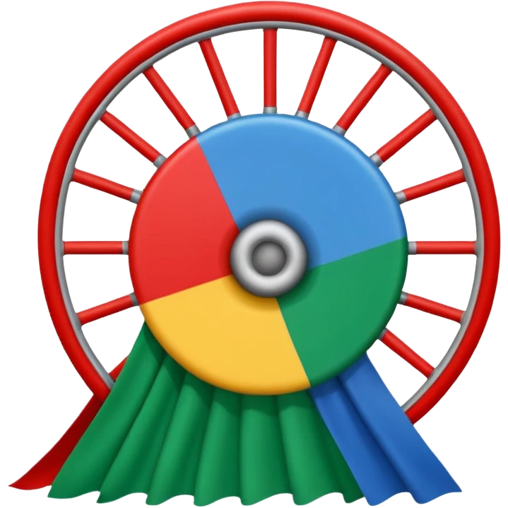 Un emoji drapeau avec la moitié de bleu et l’autre de vert avec une roue de roulotte rouge au centre assez grande emoji