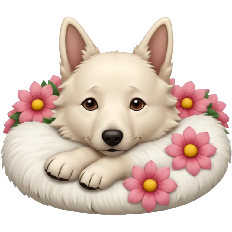 White Belgian shepherd dog with Brown eyes sleeping On a flowerpillow emoji