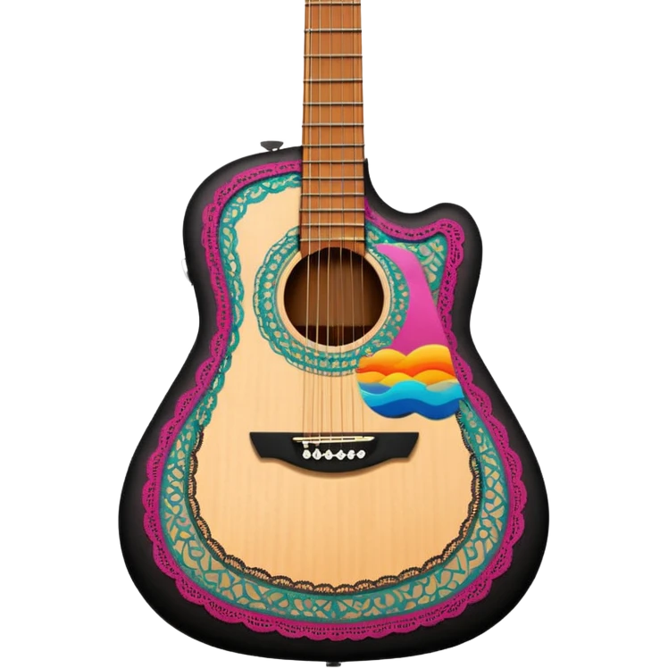acoustic colorful sunrise guitar with black lacy-details emoji