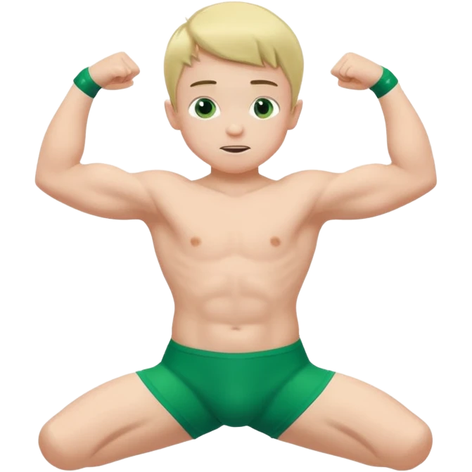 Little boy in a green speedo flexing his arms and bending his knees emoji