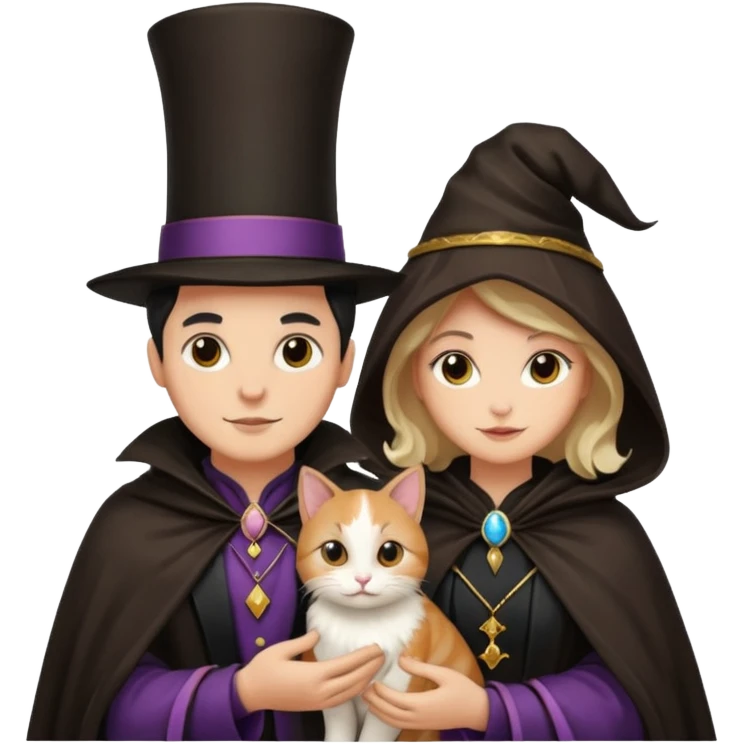 magician couple and their pet cat emoji