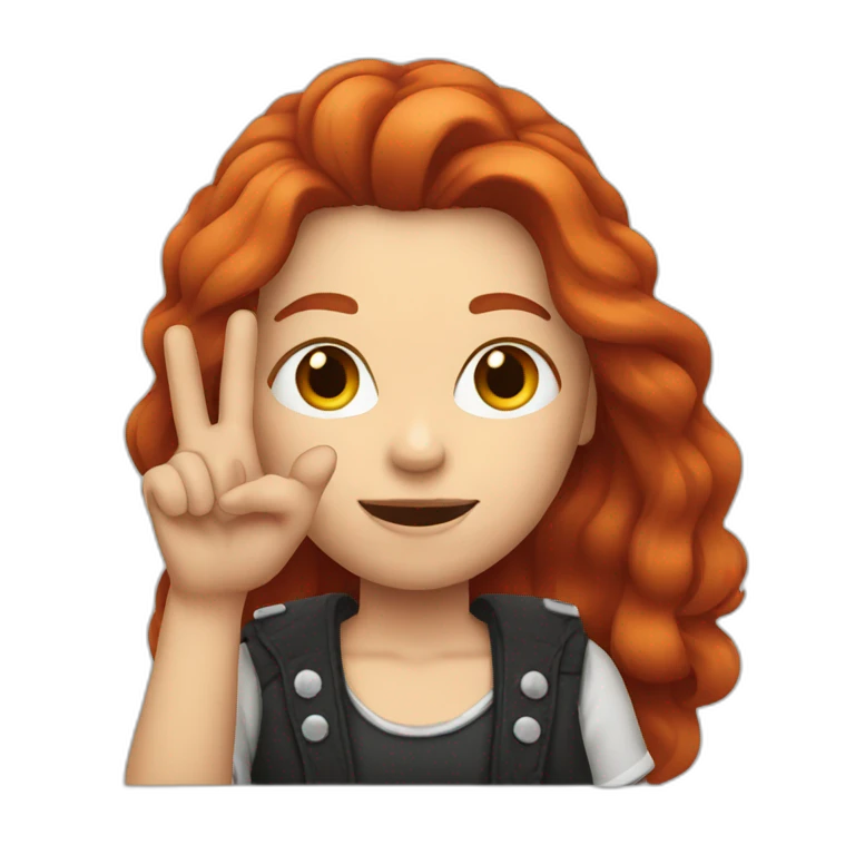 red-haired woman showing rocker sign with her hand emoji