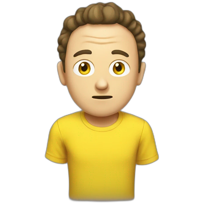 morty with round face and blown short hairs with yellow T-shirt emoji
