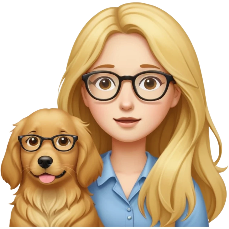 A long-haired girl wearing glasses was knocked down by a golden retriever emoji