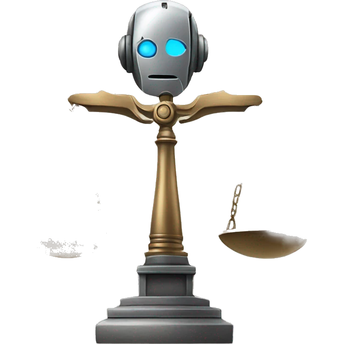 a balance of justice with a robot head in one side and a school on the other side emoji