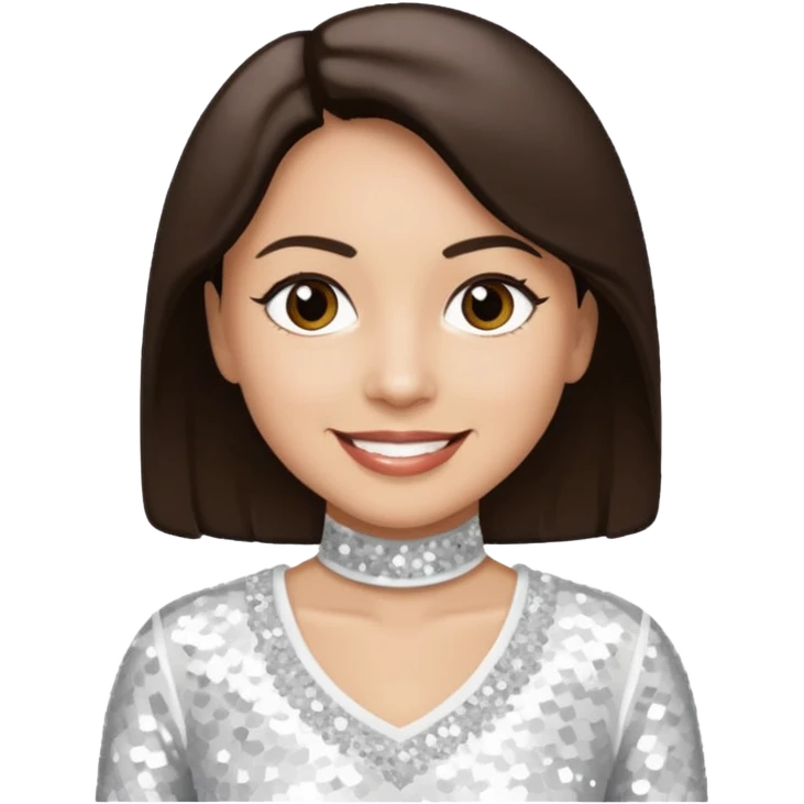 Terry Coldwell from East 17 with light skin, dark brown hair, white sequin outfit emoji