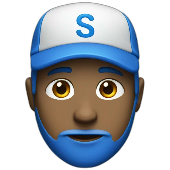 A white men who have a blue cap with letters "S K" and he have a blue shirt emoji