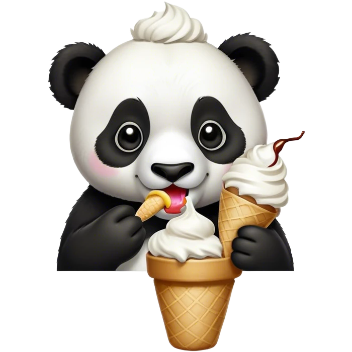 Panda eating ice cream with a little bit of coconut cream on top  emoji