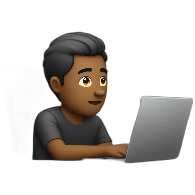 Side view developer behind his laptop looking at the side  emoji