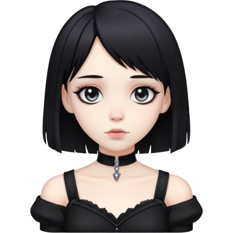 gothic femboy with wide shoulders, small chest, black clothes, pale skin emoji