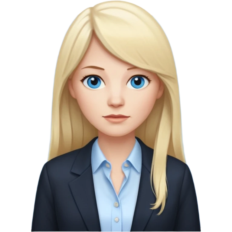 40 yr old white woman, pale skin, long straight blond hair parted in center, blue eyes, bangs, clothes for office emoji