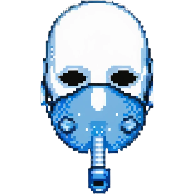 Pixelated blue mouthpiece with breathing tube and nose clip for VO2 max testing, no face emoji