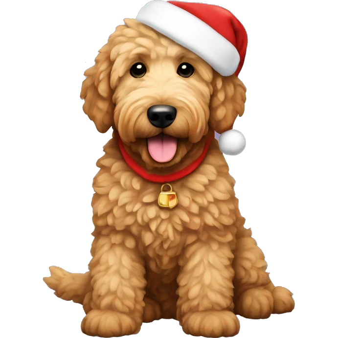 Golden doodle with Santa hat emoji